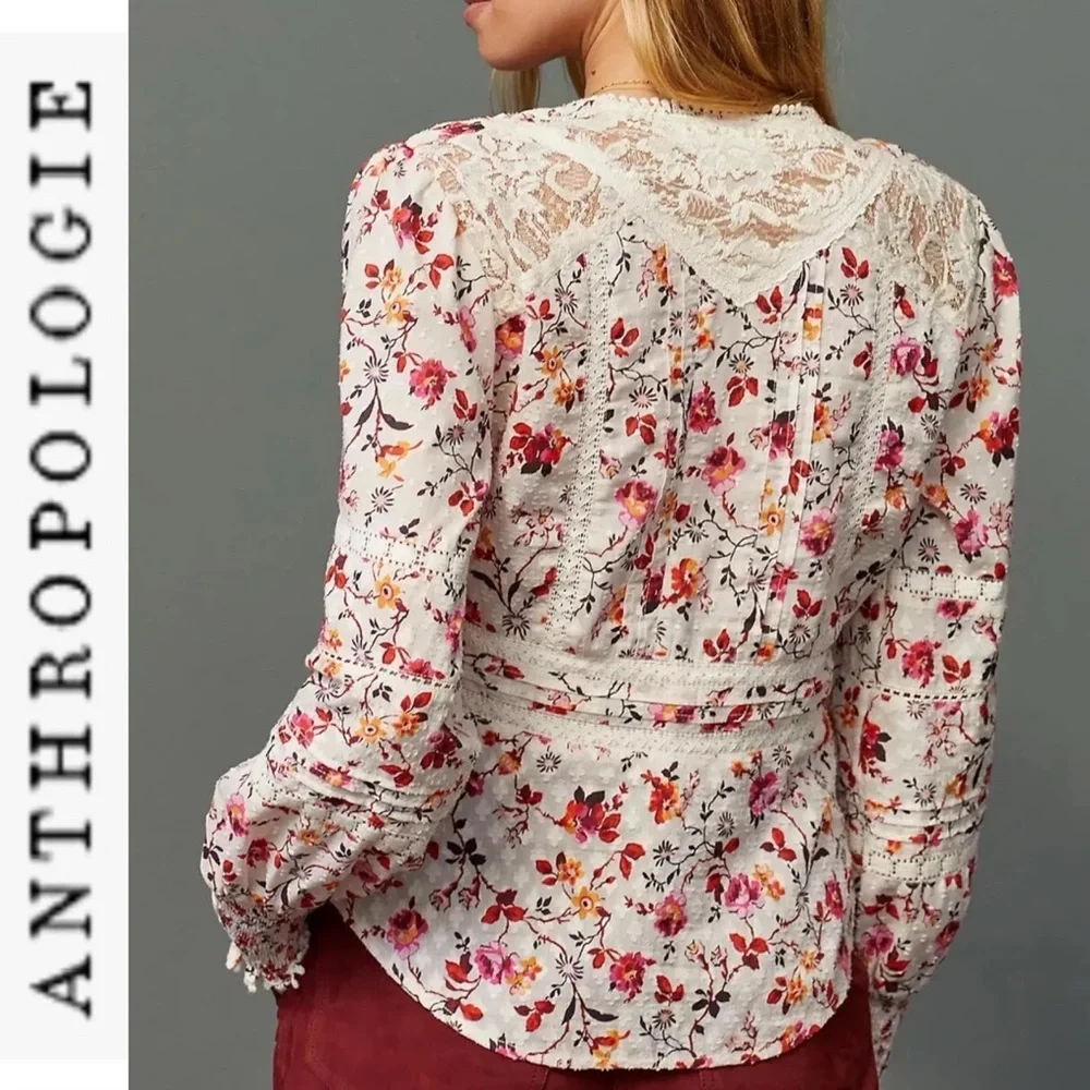 Like New Anthropologie Romantic Lace Long Sleeve Blouse 0